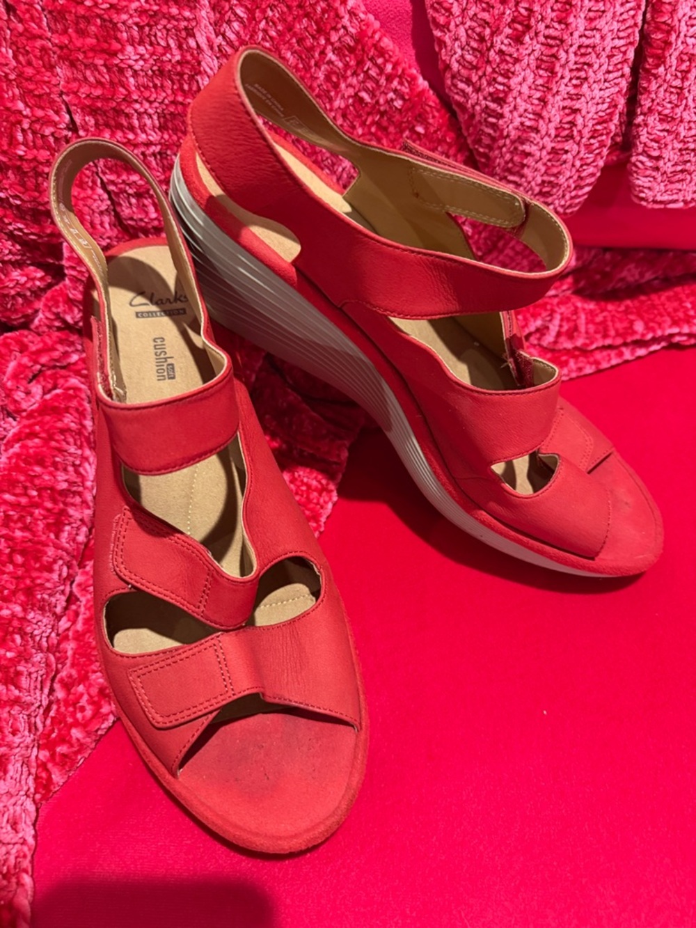 Clarks Red Slingback Wedge Sandals